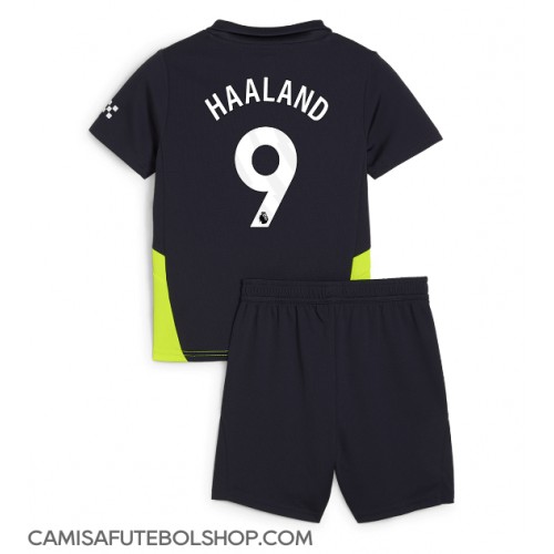 Camisa de time de futebol Manchester City Erling Haaland #9 Replicas 2º Equipamento Infantil 2024-25 Manga Curta (+ Calças curtas)